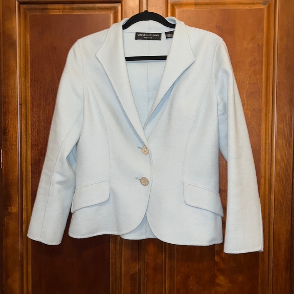 Dana Buchman Light Blue Angora/Wool Blend Blazer Two Button 10 Petite.